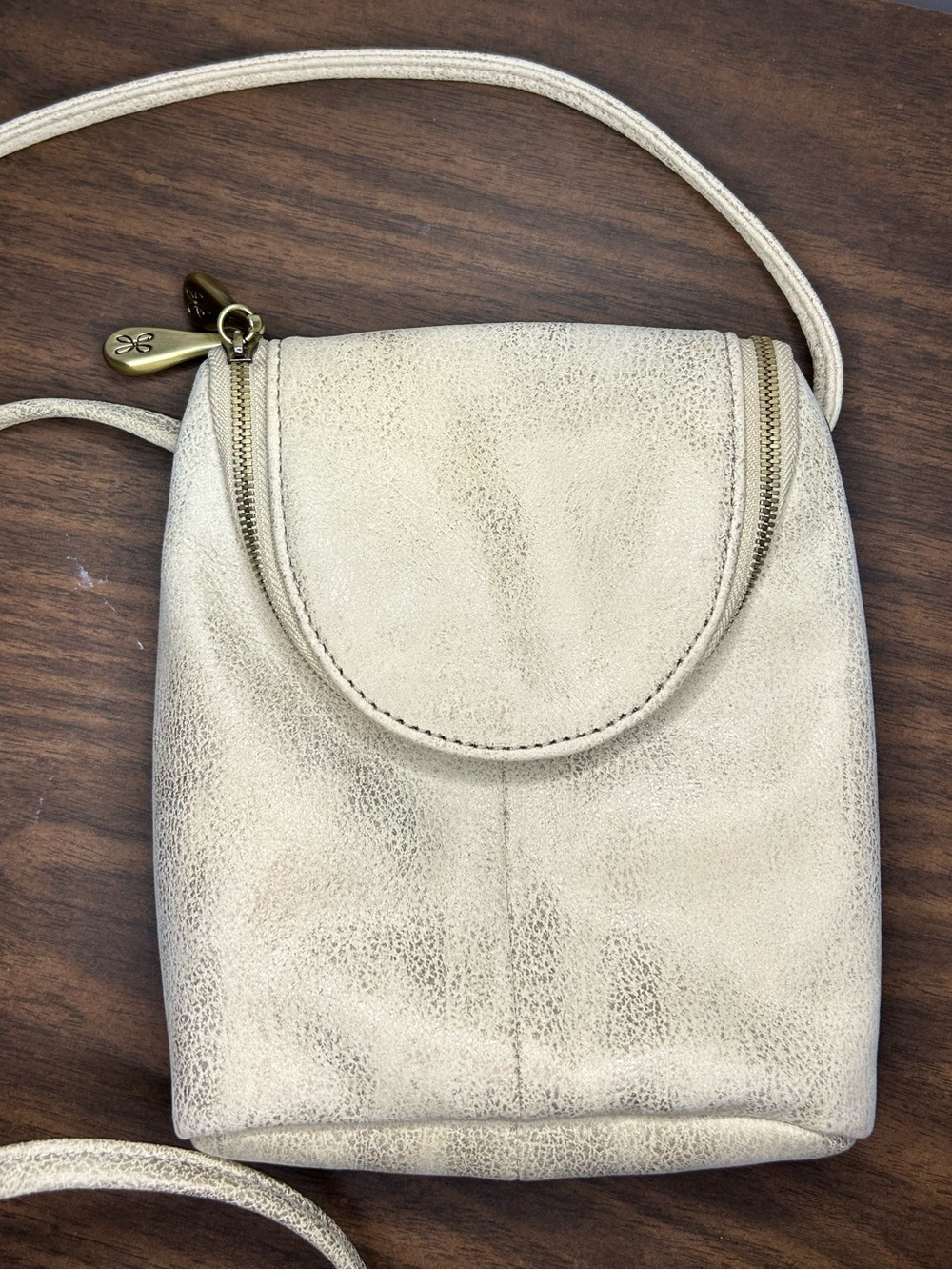 HOBO Fern Distressed Gold Leather Zip Flap Crossbody Bag